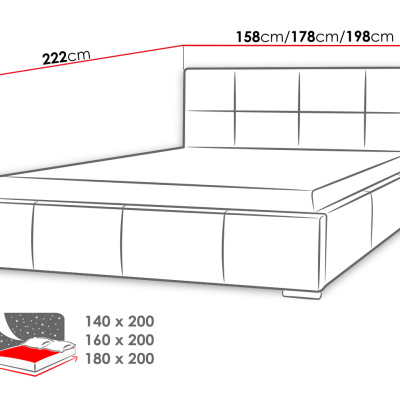 Čalouněná manželská postel 180x200 YSOBEL - grafitová ekokůže