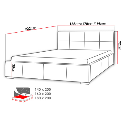 Čalouněná manželská postel 180x200 YSOBEL - grafitová ekokůže