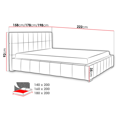 Čalouněná manželská postel 180x200 ZANDRA - šedá