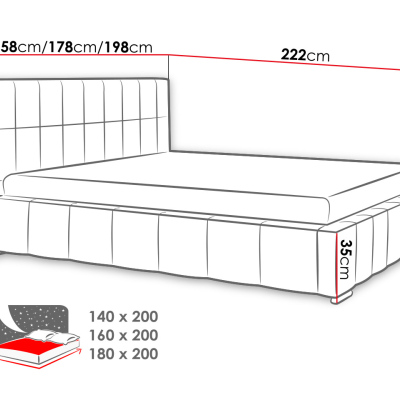 Čalouněná manželská postel 180x200 ZANDRA - černá
