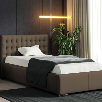 Čalouněná jednolůžková postel 90x200 VENTURA - hnědá ekokůže