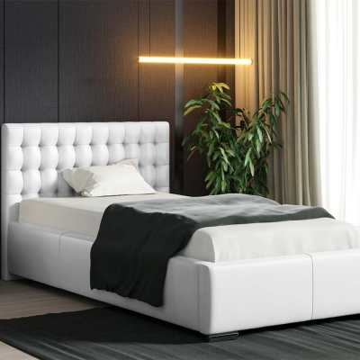 Čalouněná jednolůžková postel 90x200 VENTURA - bílá ekokůže