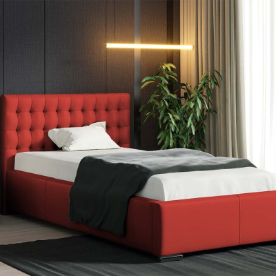 Čalouněná jednolůžková postel 90x200 VENTURA - červená ekokůže