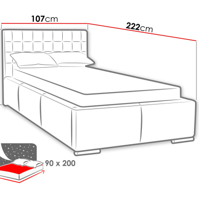 Čalouněná jednolůžková postel 90x200 VENTURA - červená ekokůže