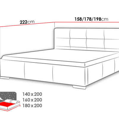 Čalouněná manželská postel 180x200 YADRA - červená ekokůže