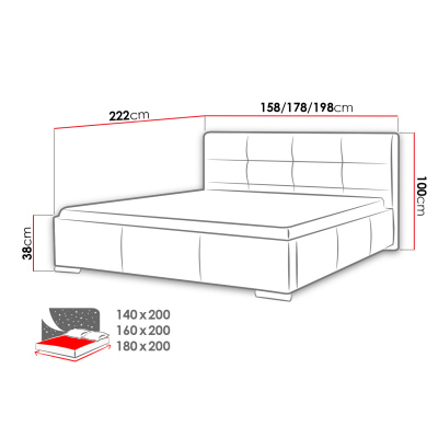 Čalouněná manželská postel 180x200 YADRA - červená ekokůže