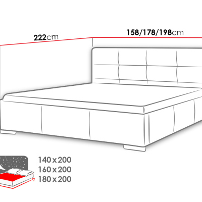 Čalouněná manželská postel 160x200 YADRA - šedá ekokůže