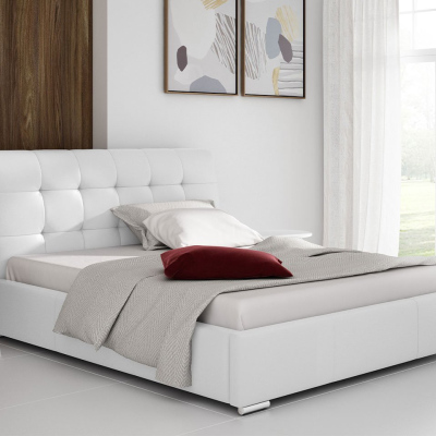 Čalouněná manželská postel 140x200 XEVERA - bílá ekokůže