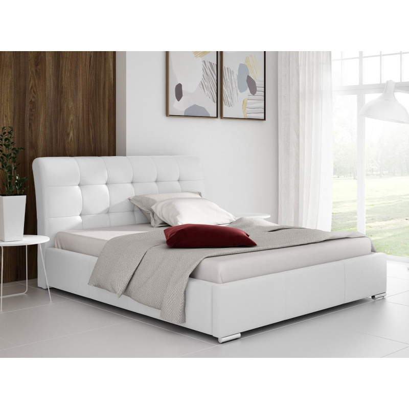 Čalouněná manželská postel 140x200 XEVERA - bílá ekokůže