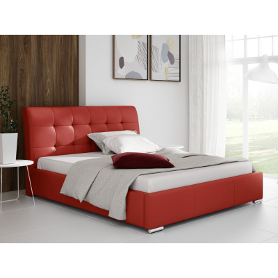 Čalouněná manželská postel 140x200 XEVERA - červená ekokůže