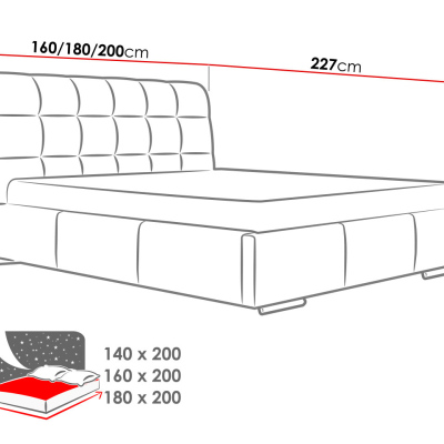 Čalouněná manželská postel 180x200 XEVERA - červená ekokůže