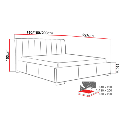 Čalouněná manželská postel 140x200 ZULMA - bílá ekokůže