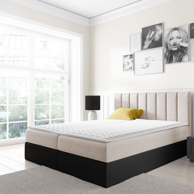 Kontinentální manželská postel 180x200 VICTORO - černá ekokůže / ecru + topper ZDARMA