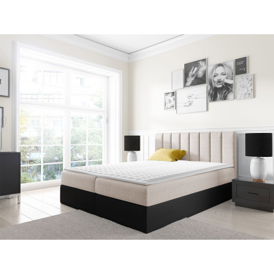 Kontinentální manželská postel 180x200 VICTORO - černá ekokůže / ecru + topper ZDARMA