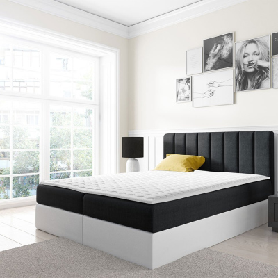 Kontinentální manželská postel 140x200 VICTORO - bílá ekokůže / černá + topper ZDARMA