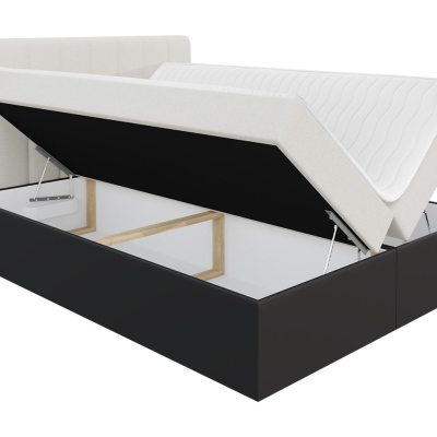 Kontinentální manželská postel 200x200 VICTORO - bílá ekokůže / černá + topper ZDARMA