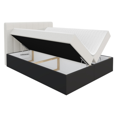 Kontinentální manželská postel 200x200 VICTORO - bílá ekokůže / černá + topper ZDARMA
