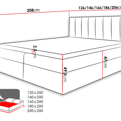 Kontinentální manželská postel 200x200 VICTORO - černá ekokůže / ecru + topper ZDARMA