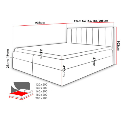 Kontinentální manželská postel 200x200 VICTORO - černá ekokůže / ecru + topper ZDARMA