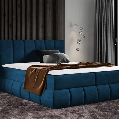 Boxspringová dvojlůžková postel 200x200 VERDA - modrá + topper ZDARMA