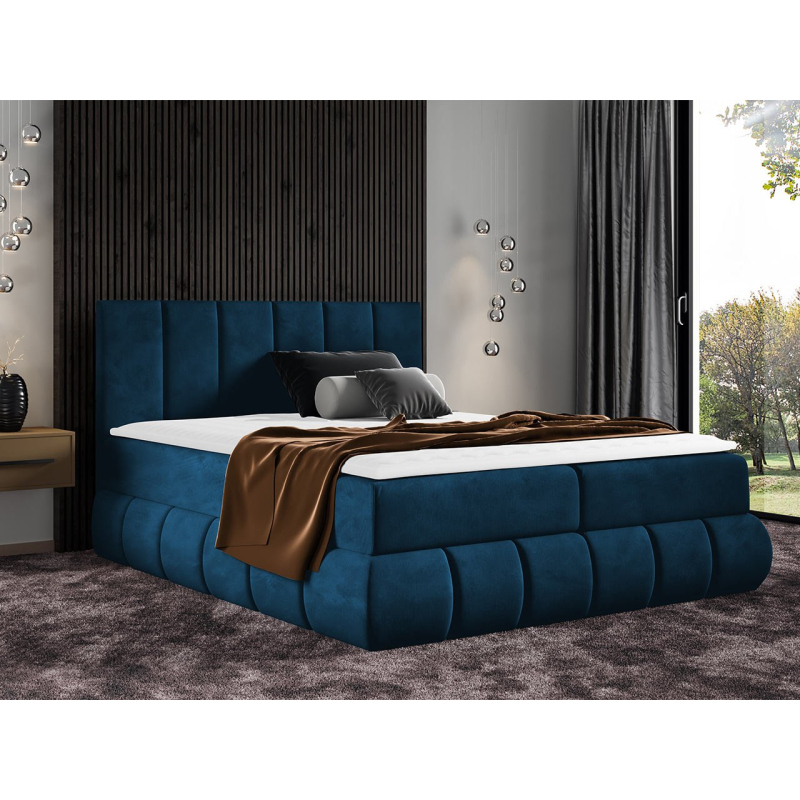 Boxspringová dvojlůžková postel 180x200 VERDA - modrá + topper ZDARMA