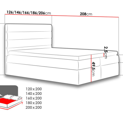 Hotelová dvoulůžková postel 200x200 TIBBY - grafitová + topper ZDARMA