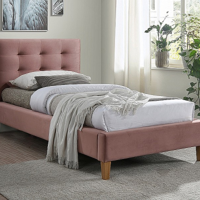 Čalouněná jednolůžková postel AMEL - 90x200 cm, růžová