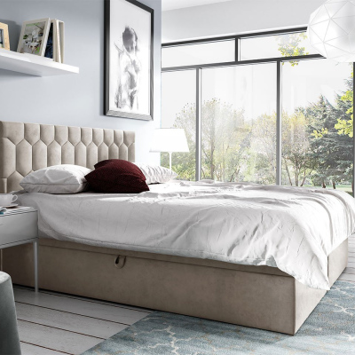 Kontinentální dvoulůžková postel 140x200 TOMASA 6 - světlá hnědá + topper ZDARMA