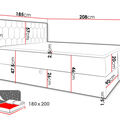 Kontinentální dvoulůžková postel 180x200 TOMASA 6 - červená + topper ZDARMA