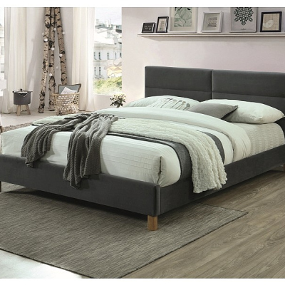 Čalouněná manželská postel ALMONA - 160x200 cm, šedá