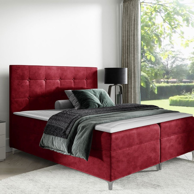 Hotelová dvoulůžková postel 200x200 SAUL - červená + topper ZDARMA