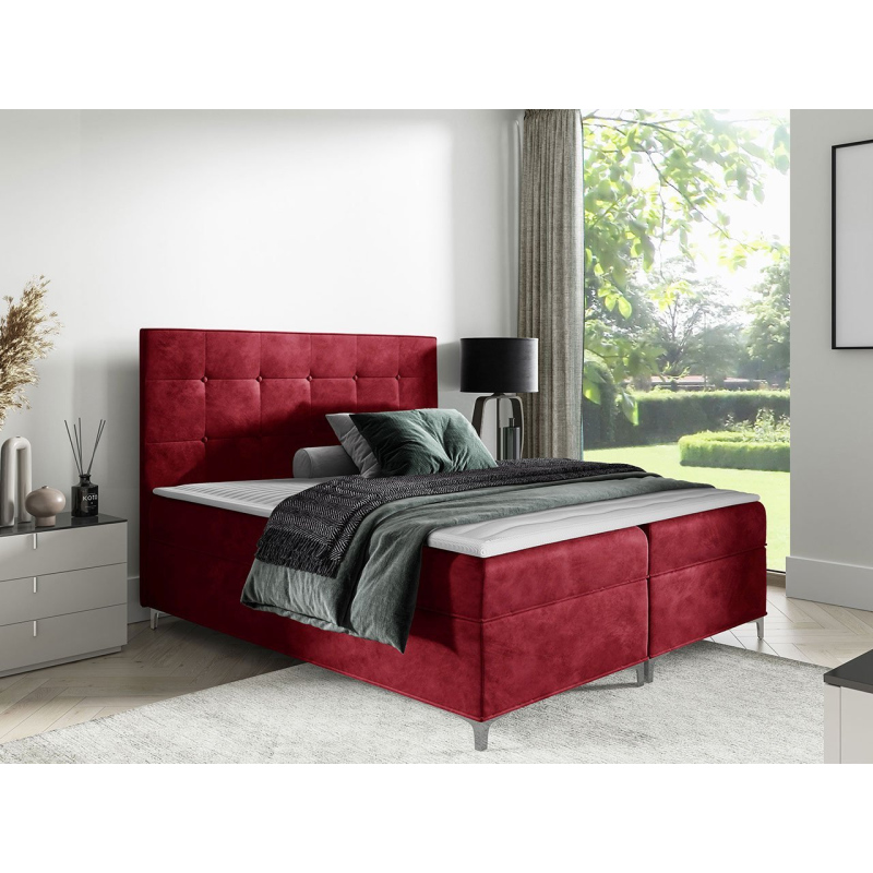 Hotelová dvoulůžková postel 200x200 SAUL - červená + topper ZDARMA