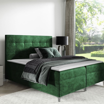 Hotelová dvoulůžková postel 200x200 SAUL - zelená + topper ZDARMA