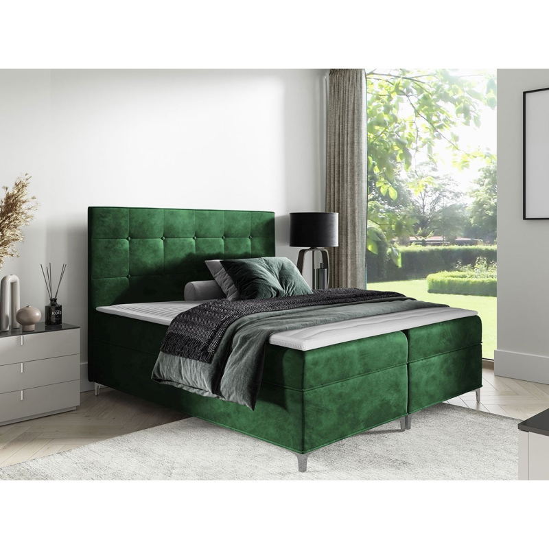 Hotelová dvoulůžková postel 200x200 SAUL - zelená + topper ZDARMA