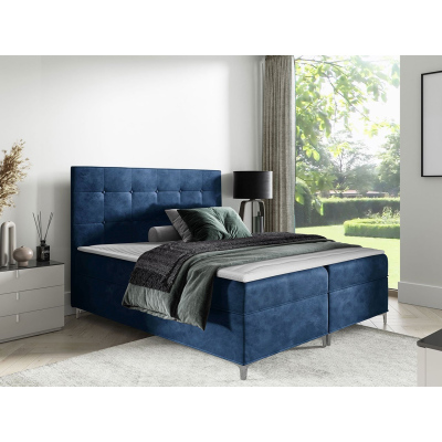 Hotelová dvoulůžková postel 200x200 SAUL - modrá + topper ZDARMA