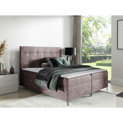Hotelová dvoulůžková postel 180x200 SAUL - tmavá růžová + topper ZDARMA