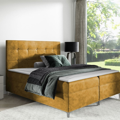 Hotelová dvoulůžková postel 180x200 SAUL - hořčicová + topper ZDARMA