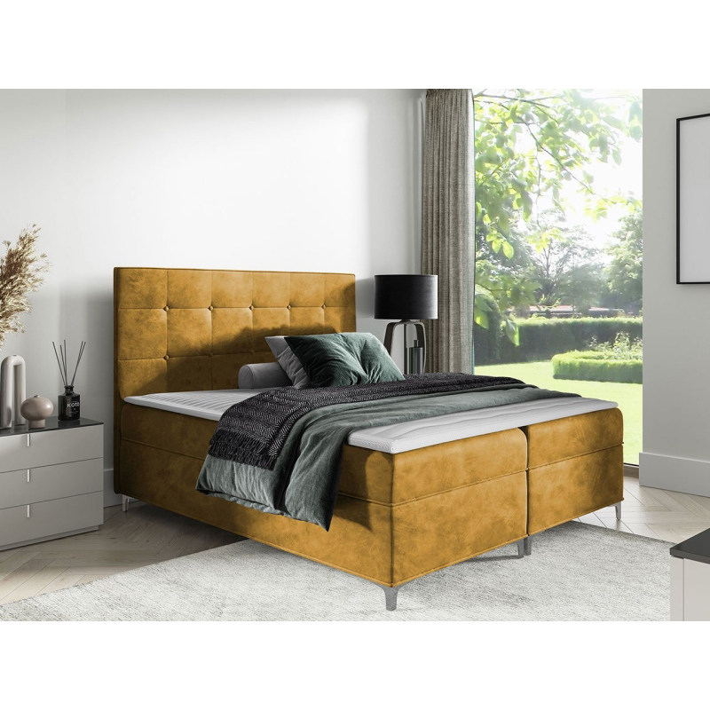 Hotelová dvoulůžková postel 180x200 SAUL - hořčicová + topper ZDARMA