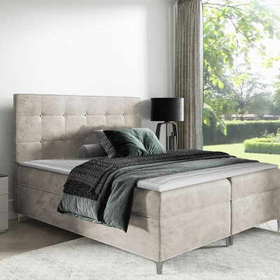 Hotelová dvoulůžková postel 140x200 SAUL - světlá hnědá + topper ZDARMA