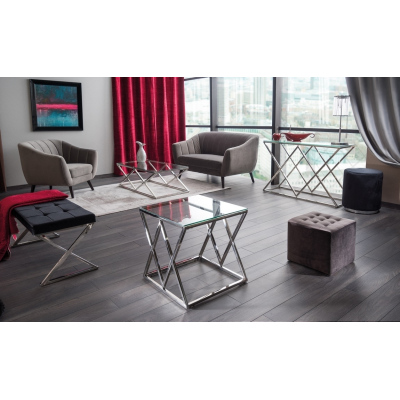 Konzolový stolek HAMZA - transparentní / stříbrný