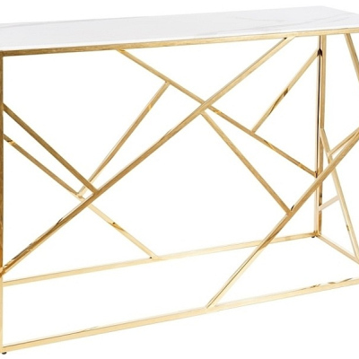 Designový konzolový stolek PIM 2 - bílý mramor / zlatý