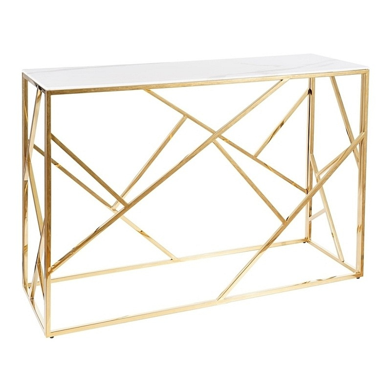 Designový konzolový stolek PIM 2 - bílý mramor / zlatý
