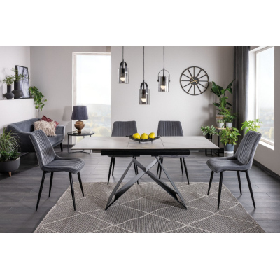 Rozkládací jídelní stůl VIDOR 2 - 120x80, bílý mramor / černý