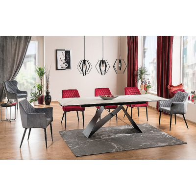 Rozkládací jídelní stůl VIDOR 2 - 160x90, bílý mramor / černý