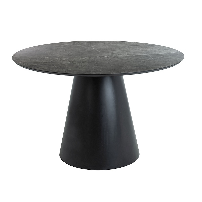 Kulatý jídelní stůl MANOLI - šedý mramor / černý