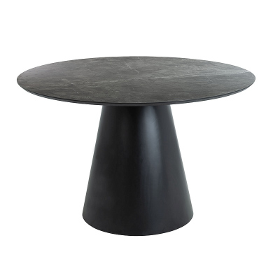 Kulatý jídelní stůl MANOLI - šedý mramor / černý