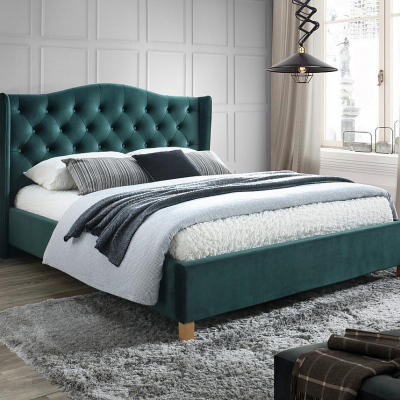 Čalouněná manželská postel LUDVINA 2 - 160x200 cm, zelená