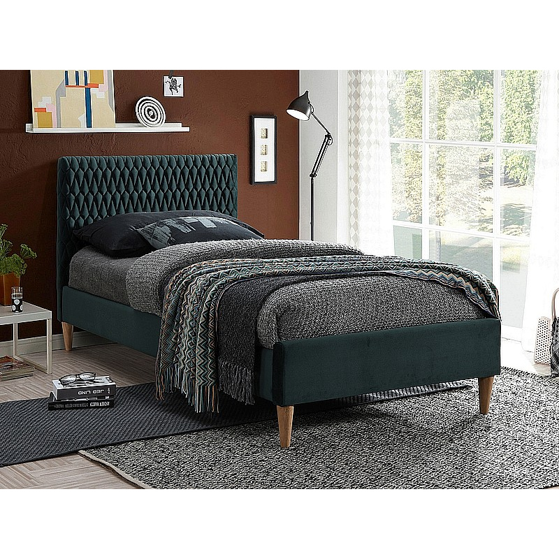 Čalouněná jednolůžková postel NEVIO - 90x200 cm, zelená
