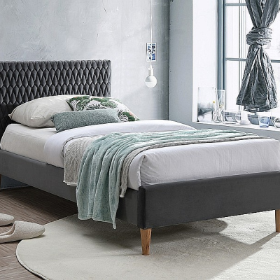 Čalouněná jednolůžková postel NEVIO - 90x200 cm, šedá