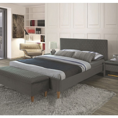 Čalouněná manželská postel NEVIO - 160x200 cm, šedá